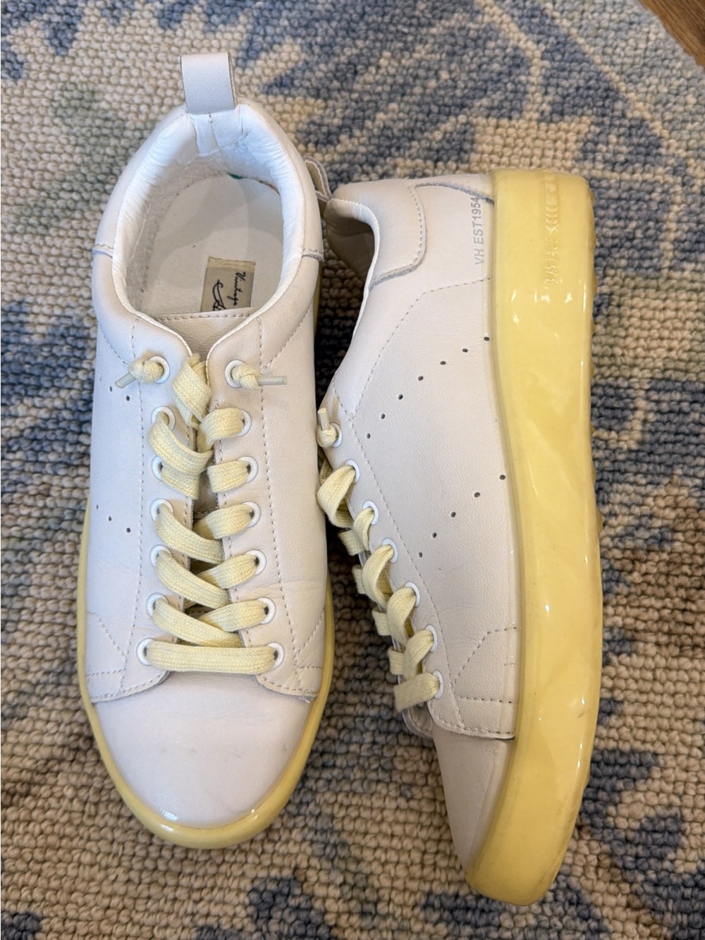Vintage Havana White Leather Sneakers with Pale Yellow Platform Sole